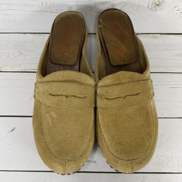 Michael Kors Wooden Clogs Womens Size 6 B Chestnut Tan Suede Made In Italy - Picture 4 of 10